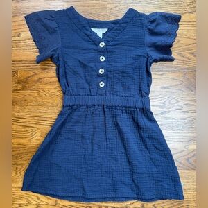 LUCKY BRAND Navy Blue Gauzy Kids Dress with Ruffled Eyelet Sleeves Size 5